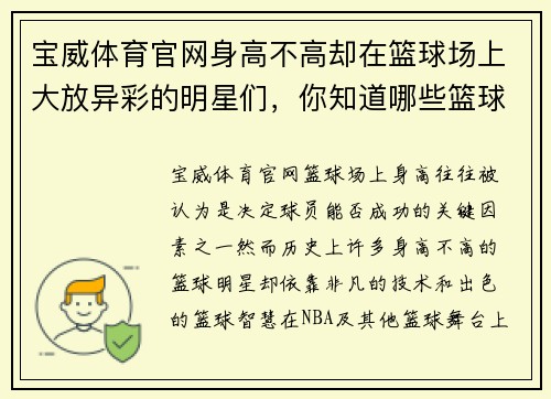 宝威体育官网身高不高却在篮球场上大放异彩的明星们，你知道哪些篮球小个子吗